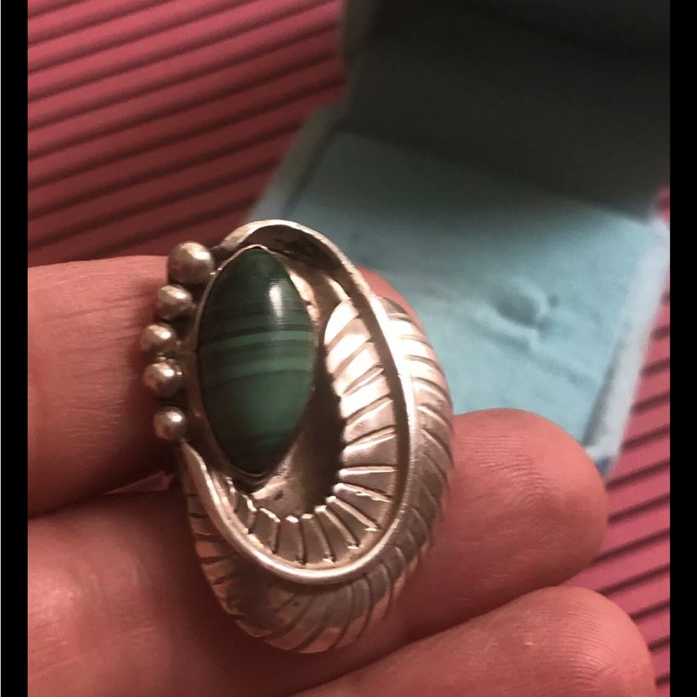 Silver and Green Stone Women's Ring